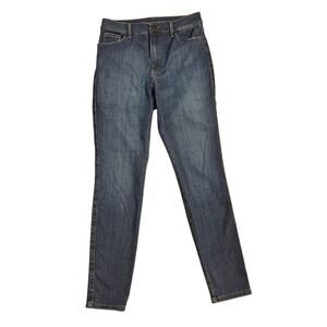 Mott & Bow Denim Jeans Size 27 x 28 Stretch Button Fly High Rise Dark Wash